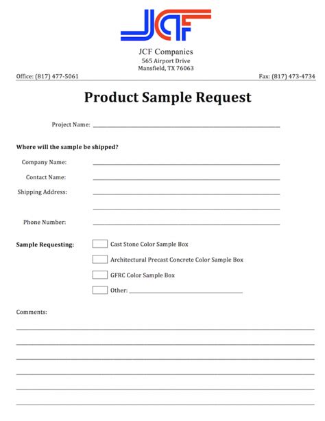 sample request jcf companies