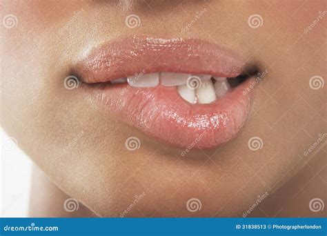 seductive woman biting  lip stock  image