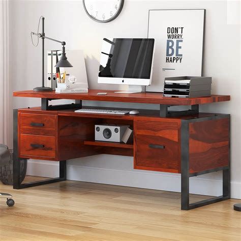 hondah solid wood  large industrial home office computer desk