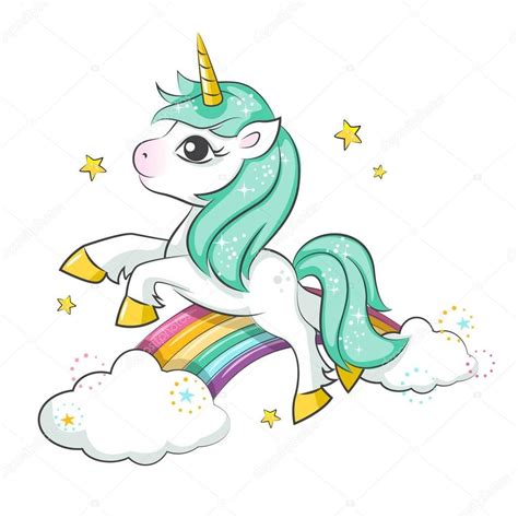 unicorno magico sveglio  arcobaleno disegno vettoriale isolato su