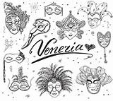 Maschere Carnevale Veneziane Carnival Venetian Disegnato Venice Schizzo Raccolta Scarabocchio Colori sketch template