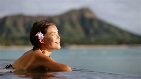 hawaii beach travel vacation woman swimming relaxing at