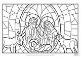 Coloring Nativity Christmas Scene Pages Glass Stained Printable Drawing Public sketch template