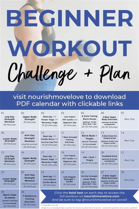 Fitness Challenge 30 Day Beginner Workout Plan Nourish Move Love
