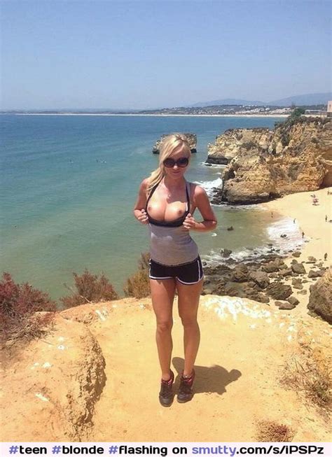 Teen Blonde Flashing Flashingtits Outdoors Beach Hiking Hike