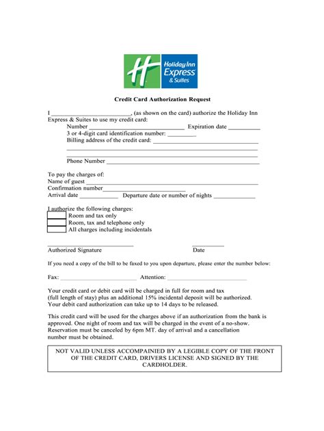 holiday inn express credit card authorization form   fill