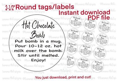 hot chocolate cocoa bomb tag hot chocolate bomb printable etsy hot