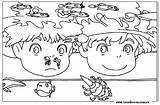 Ponyo Falaise Sosuke Eau Coloriages Miyazaki Hayao sketch template