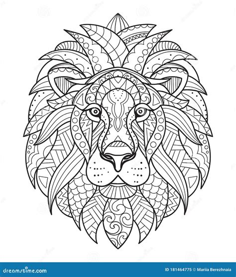 lion coloring  adults antistress hand drawn doodle zentangle lion