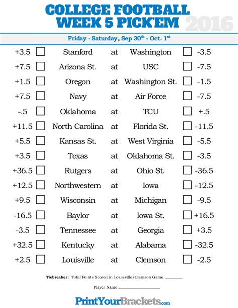 printable college football odds sheet