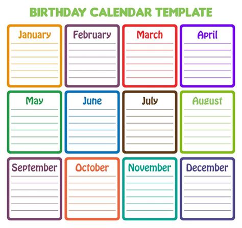 printable birthday calendar template birthday charts calendar