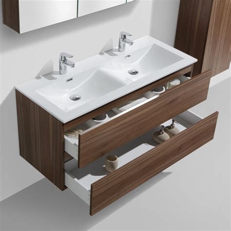 meuble salle de bain design double vasque siena largeur  cm noyer le monde du bain