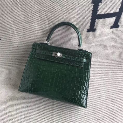 luxury hermes ck vert fonce crocodile shiny leather kelly tote bagcm  factory birkin