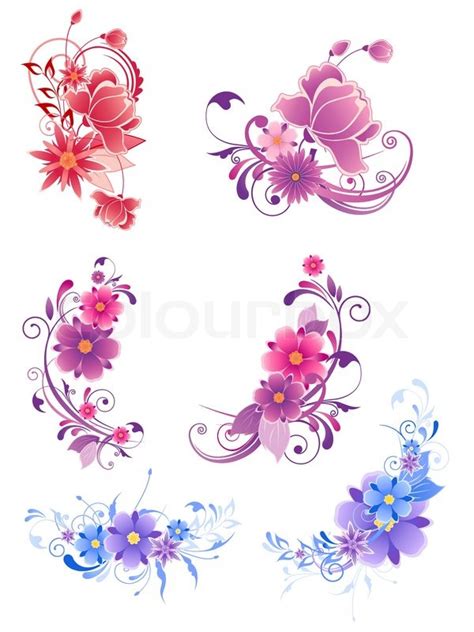 floral dekorative elemente mit blumen und ornament vektorgrafik