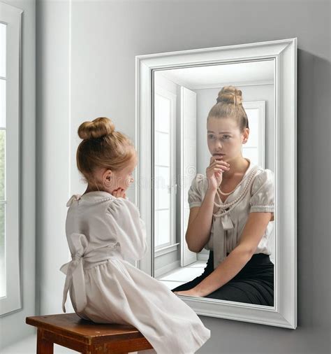 creative conceptual collage  girl   mirror