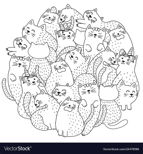 doodle cute cats coloring page royalty  vector image