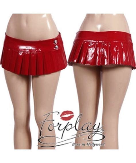red vinyl pvc sexy mini skirt pleated micro ultra short forplay size