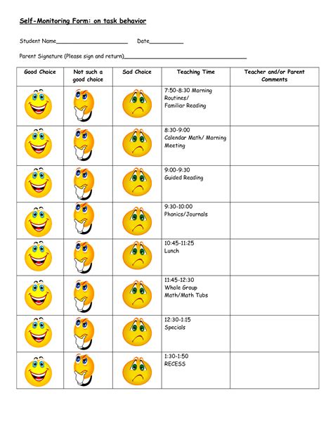 daily behavior chart template behavior chart printable individual