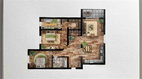 create  architectural rendering   floor plan winsor newton