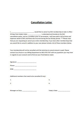 cancellation membership letter sample hq template documents