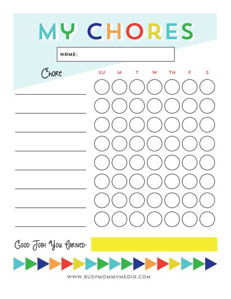 printable chore chart  kids busy mommy media