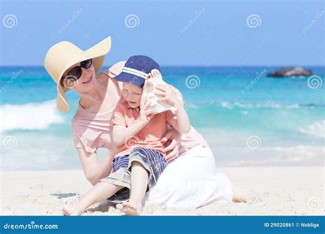 mother   child   beach stock image image  cheerful ocean