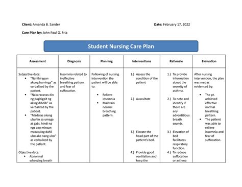 🌷 nursing care plan for asthma with rationale nursing diagnosis for