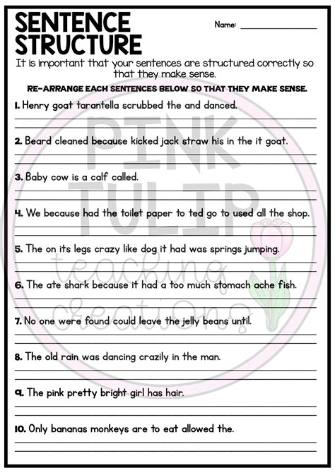 printable sentence structure worksheets printable templates