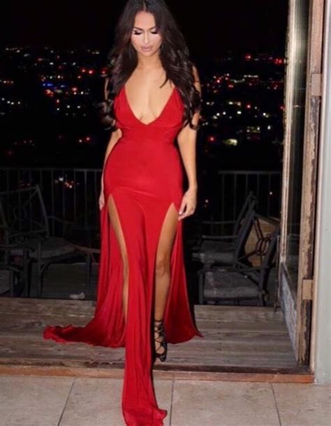 party glam fashion outfit long red evening gown dress double leg side split strappy high