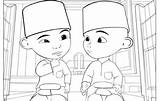 Upin Ipin Coloring Pages Muslim Wear Complete sketch template