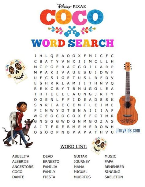 printable coco word search puzzle  includes  words