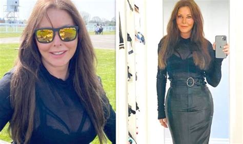 carol vorderman 60 exposes bra in head turning leather outfit for day