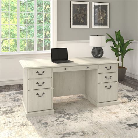 bush furniture saratoga executive desk  drawers  white