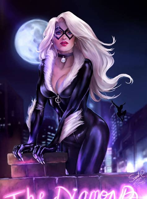 naughty halloween art personajes comic black cat chicas marvel
