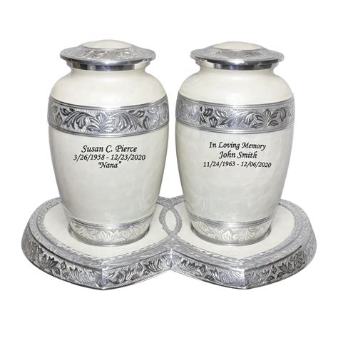 Double Cremation Urns For Human Ashes White And Silver Etsy