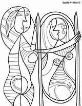 Coloring Pages Doodle Picasso Famous Pablo Alley Artist Colouring Sheets Kids Printable Paintings Work Miroir Fille Devant Cubism Mirror Before sketch template