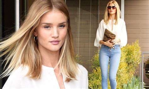 Rosie Huntington Whiteley Flashes Lacy Bra In Sheer Blouse