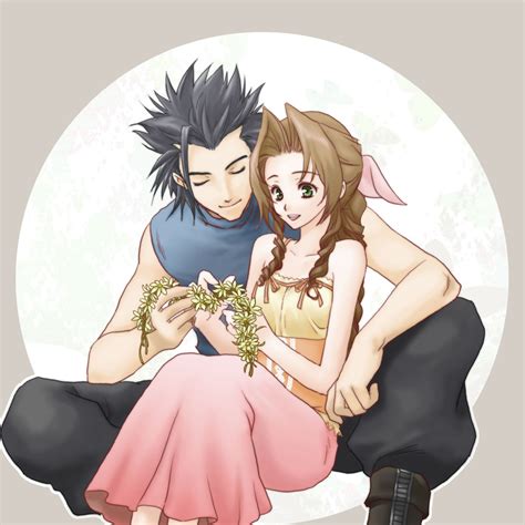 aerith gainsborough and zack fair final fantasy and 1 more drawn by