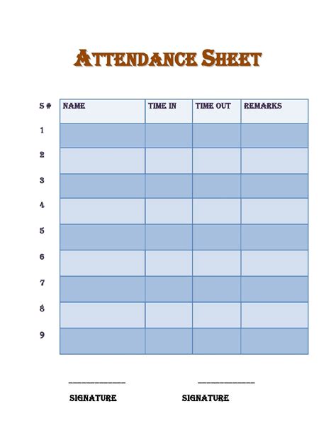 printable attendance sheet templates  templatearchive