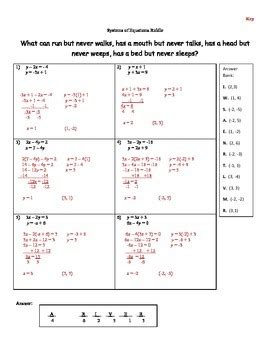 systems  equations  substitution  checking riddle worksheet