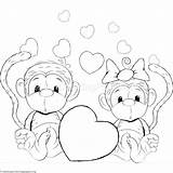 Cute Monkeys Romantic Ausmalbilder Printable Colouring Drawing Affen Zeichnen Getcoloringpages sketch template