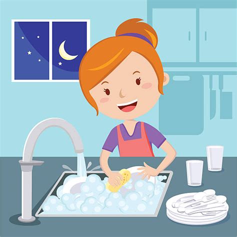 Woman Washing Dishes Illustrations Royalty Free Vector Graphics And Clip