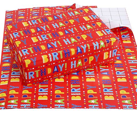 birthday wrapping paper  cut lines  large sheets red happy