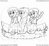 Boat Life Jackets Wearing Banana Children Clipart Riding Cartoon Outlined Happy Visekart Royalty Vector sketch template