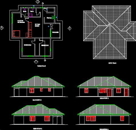 bedroomed simple house dwg plan  autocad designs cad