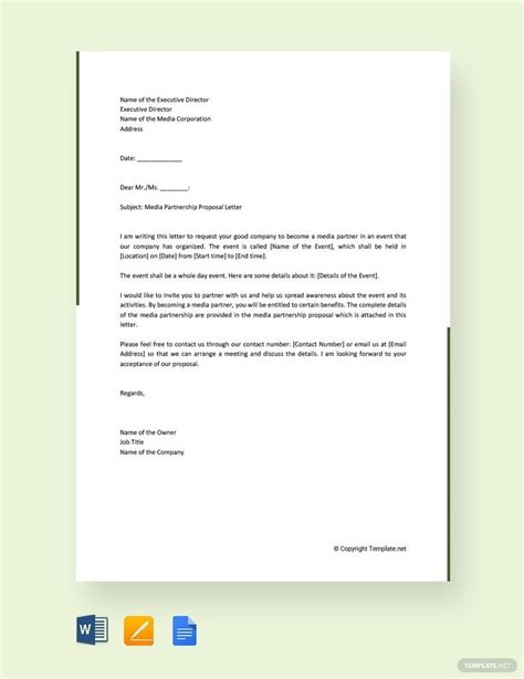 simple media partnership proposal letter  google docs word pages