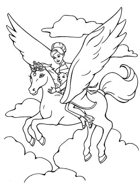 barbie ride  magical pegasus coloring page kids play color