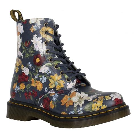 dr martens womens  pascal navy darcy floral backhand ankle boots