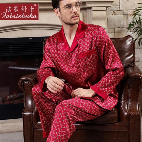 elegance red  silk pajamas sets mens   noble mulberry silk long sleeve pyjamas