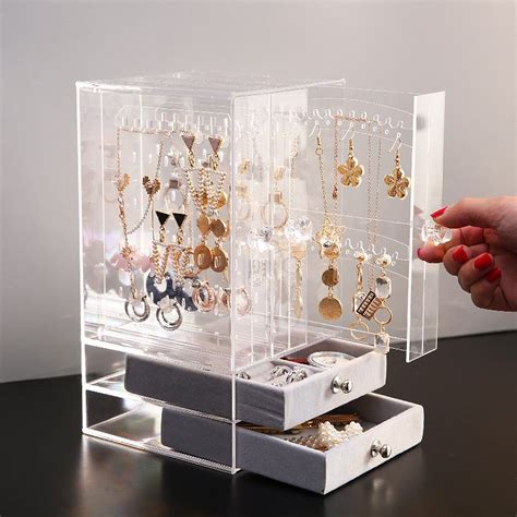 acrylic transparent jewelry boxes organizers earrings display stand storage box drawers design